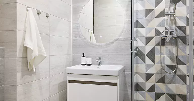 Modern Small Bathroom Walk-In Shower Remodel in St. Bonaventure